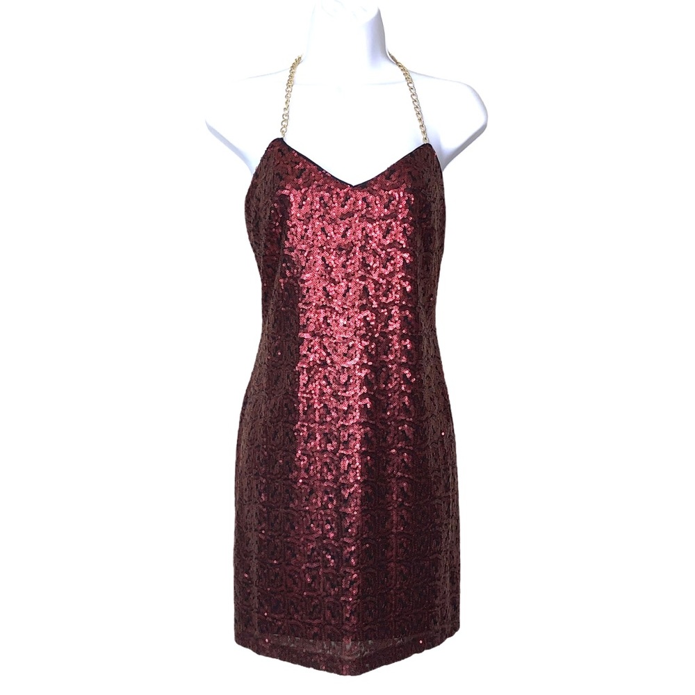Silvergate Sequins Mini Party Dress Burgundy Short
